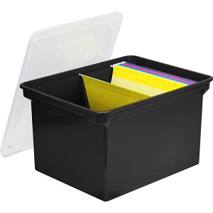Storex File Storage Box for Letter/Legal Hanging Files, Black & Clear Lid - 1/Pack 