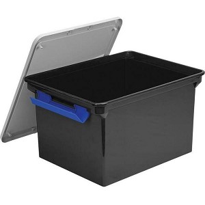 Storex® Letter/Legal File Tote with Locking Handles 18.5" x 14.25" x 11.375"H - Black 