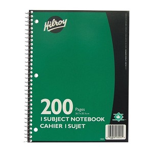 Hilroy 200 Pages 1-Subject Notebook, 3-Hole Punched 257238 - Random Color 
