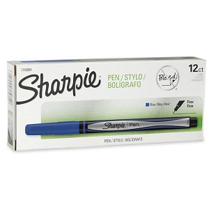 Sharpie® Fine Point Pen, Plastic Tip Permanent Marker, 12/Box - Blue 