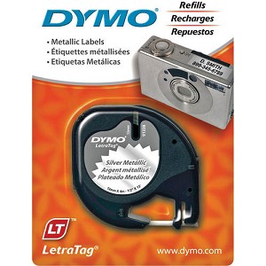 Made by Dymo 91338 LetraTag Label Tape, 12mm (1/2"), Black on Metallic Labels 