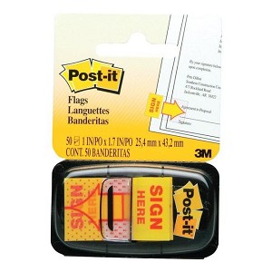 3M Post-it Icon Flags, 1Inch x 1.7Inch, 50/Pack - Sign Here 