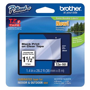 Made by Brother TZe-161 Label Tape, 36mm (1.4"), Black on Clear 