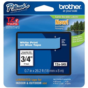 Made by Brother TZe-545 Label Tape, 18mm (0.7''), White on Blue 