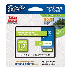 Made by Brother TZe-MQG35 Label Tape, 12mm (0.47"), White on Lime Green 