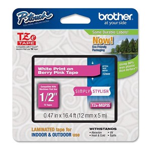 Made by Brother TZe-MQP35 Label Tape, 12mm (0.47"), White on Berry Pink 