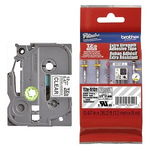 Made by Brother TZe-S131 Label Tape, 12mm (0.47"), Black on Clear, Extra Strength Adhesive 