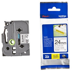 Made by Brother TZe-S251 Label Tape, 24mm (0.94"), Black on White, Strong Adhesive 