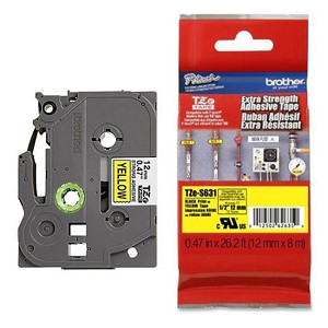 Made by Brother TZe-S631 Label Tape, 12mm (0.47"), Black on Yellow, Extra Strength Adhesive 