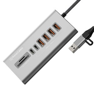 8-Port Aluminum USB3.2 Hub with USB-A 3.2*4 + USB-C3.2*2 + TF/SD 3.0 Card Reader - PrimeCables 