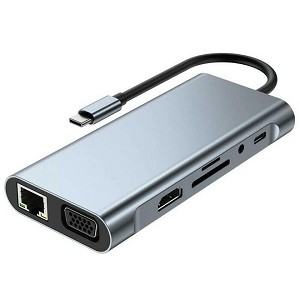 11 in 1 USB-C Hub Docking Station Type-C Adapter with USB3.0 USB2.0 PD 87W 4K HDMI-Compatible VGA 3 