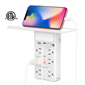 6-Port Surge Protector Wall Outlet with Shelf 2 USB +1 USB-C & Intelligent Light System-PrimeCables 