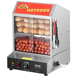 Commercial Hot Dog Steamer 2-Tier Electric Bun Warmer 28.5QT Slide Doors 