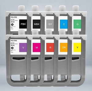 Compatible Canon PFI-2700 SET 10 Pack Ink Cartridge, 700ML MBK/PBK/GY/C/G/V/M/R/OR/Y 