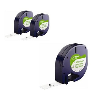Compatible 3 pack DYMO 91330 LetraTag Label Tape, 12mm (1/2 Inch) by 13' Black on White Paper 