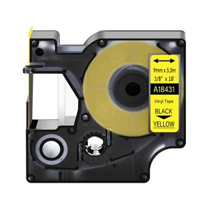 Compatible Dymo 18431 IND 9mm (3/8 Inch Vinyl Black on Yellow Tape, 
