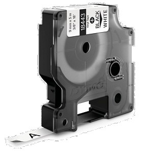 Compatible Dymo 18443 IND 9mm (3/8 Inch Vinyl Black on White Tape, 