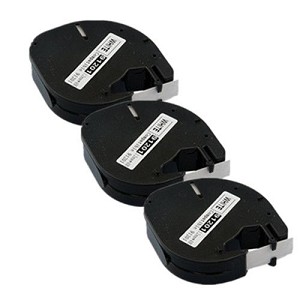 Compatible 3 pack DYMO 91331 LetraTag Label Tape, 12mm (1/2 Inch) by 13' Black on White Plastic 
