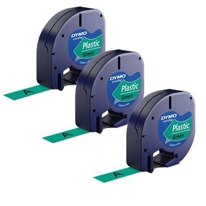 Compatible 3 pack DYMO 91334 LetraTag Label Tape, 12mm (1/2 Inch) by 13' Black on Green Plastic 