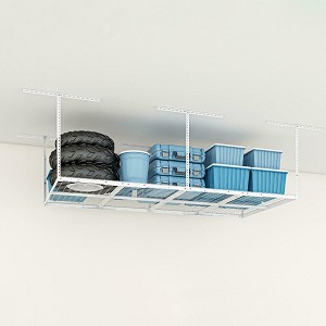 Overhead Ceiling Mounted Garage Shelf Rack 4 x 8 FT Storage Rack, White - Enduran 