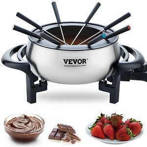Electric Fondue Pot Set for Cheese & Chocolate, 3 Quart Chocolate Melting Warmer, Stainless Steel Fondue Maker with Temperature Control and 8 Forks, for Hors d'Oeuvres, Entrees, and Desserts 