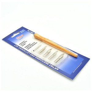 Nobel® Calligraphy Set of 5 Pen Nibs and 1 Holder for Drawing, Calligraphy, Comic 