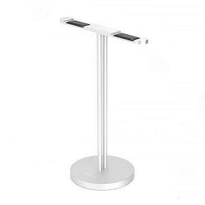  Solid Aluminum Alloy Dual Headphone Headband Stand Hanger, Silver - PrimeCables 