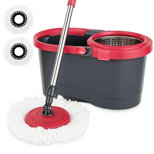 360° Spin Mop Set Hands-Free Wringer with Splash Guard Bucket, Microfiber Head, Easy Floor Cleaning 