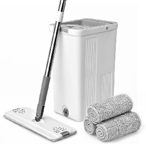  Self-Wash And Squeeze Dry Flat Mop & Bucket Kit with Washable and Reusable Mop Pad - Livingbasics 