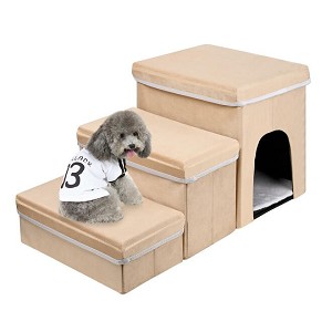 Dog Step Stairs Cat Ladder for Bed, Pet Step for Small Dogs and Cats with Toy Storage -LIVINGbasics® 