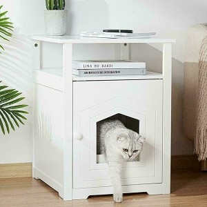 Enclosed Cat Litter Furniture Box House With Table - LIVINGbasics® 