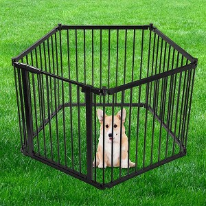 Heavy Duty Metal Gate Pet Fence Without Wall Brackets Playpen Barrier (5 Panel) - WOMEOW™ 