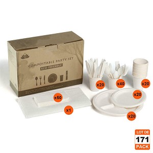 171Pcs Compostable Sugarcane Party Tableware Kits Eco-friendly Dinnerware Set - LIVINGbasics 