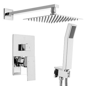 8 Inches Wall Mounted Bathroom Luxury Rain Mixer Shower Combo Set - LIVINGbasics® - Chrome 