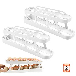 2-Tier Space-Saving Automatic Rolling Eggs Dispenser and Organizer for Refrigerator Storage, 2 Pack 
