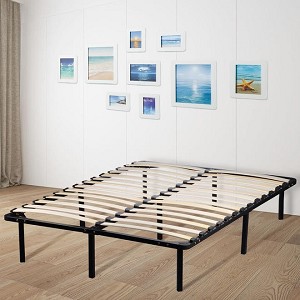 Metal Platform Bed Frame with Wooden Slat Support / Mattress Foundation - PrimeCables® - Full Size 
