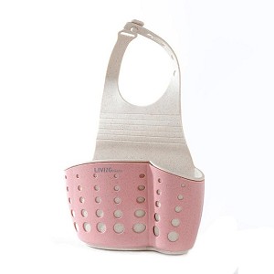 Double-Layer Adjustable Button Type Sink Storage Hanging Basket, Pink - LIVINGbasics® 