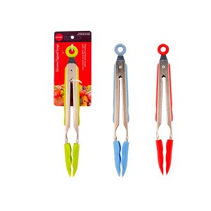 Heat Resistant Stainless Steel Silicone Kitchen Tongs with Pull-Lock, 9"L, Random Color - L.Gourmet 