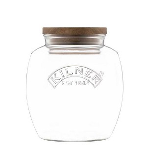 Glass Push-Top Storage Jar with Wood Lid, 2L - Kilner 