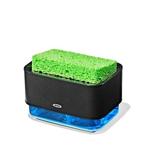 OXO Good Grips Stainless Steel Soap Dispensing Sponge Holder, 8.3 x 13.5 x 10 cm H, Black - OXO 