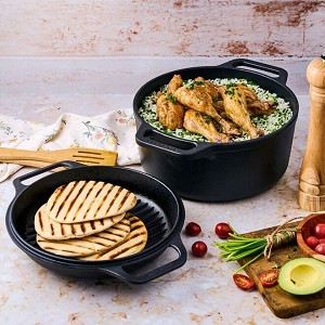 VICTORIA 6Qt. Cast Iron Dutch Oven Combo Cooker, Combination Dutch Oven and Skillet, 2-Piece Set 