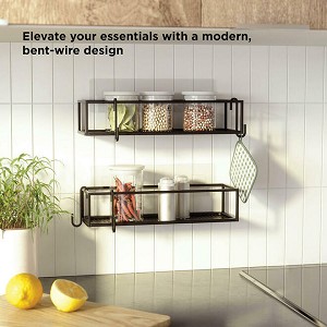 Metal Shower Bracket with Two Metal Hooks, Set of 2 - Umbra - Black 