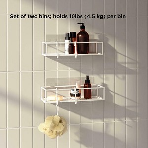 Metal Shower Bracket with Two Metal Hooks, Set of 2 - Umbra - White 