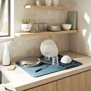 UDry Dish Rack with Drying Mat with Removable Dish Rack Tray - Umbra - Dark Blue 