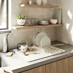 UDry Dish Rack with Drying Mat with Removable Dish Rack Tray - Umbra - White 