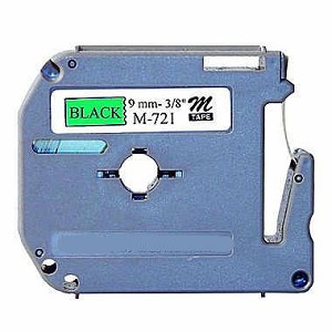 Compatible Brother MK721, M-K721 9mm Black On Green P-Touch Label Tape 