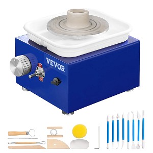 Mini Pottery Wheel, 2 Turntables 2.6in / 3.9in Ceramic Wheel Forming Machine, Adjustable 0-300RPM Speed ABS Detachable Basin, Sculpting Tools Apron Accessory Kit for Work Art Craft DIY 