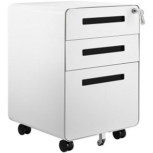 3-Drawer Steel Mobile File Cabinet with Lock, Round Edge, A4/Letter/Legal - Moustache - White 
