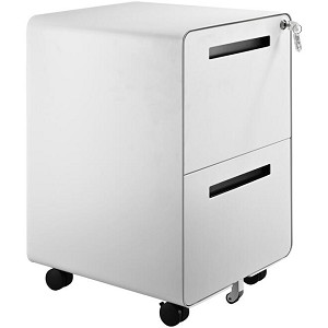 2-Drawer Steel Mobile File Cabinet with Lock, Round Edge, A4/Letter/Legal - Moustache - White 