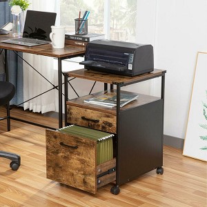Mobile Office Cabinet, 2 Drawers Printer Stand with Open Storage Shelf, Rustic Brown - Moustache® 